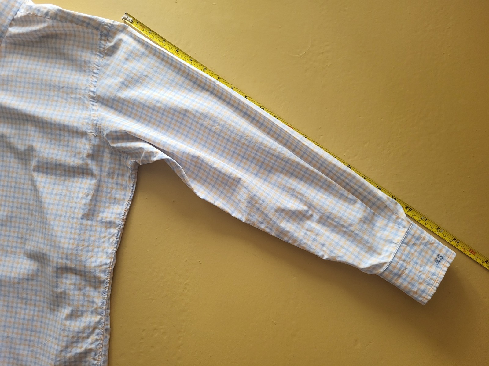 Corporate Image Men’s Plaid Button-Up Shirt Blue Yellow White Tailored Tom Jones