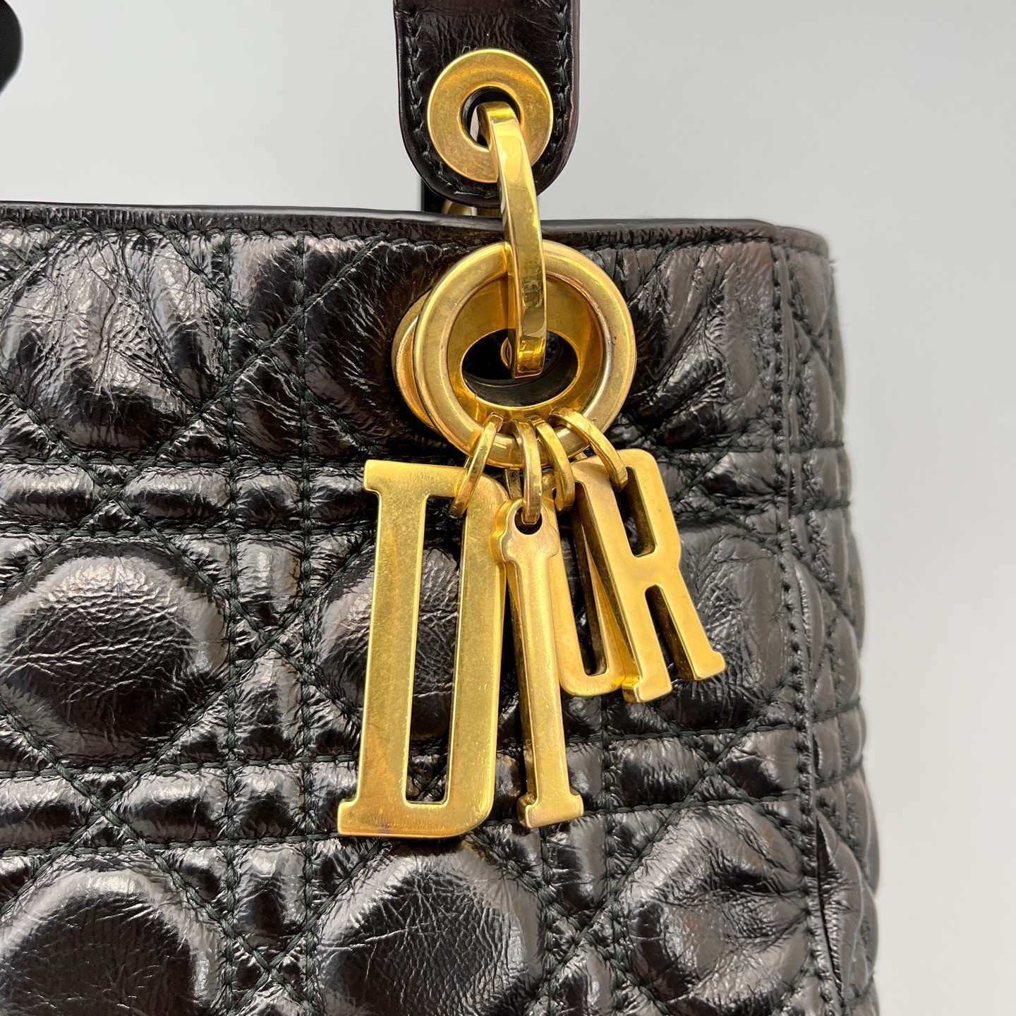 AUTH DIOR Lady Dior My ABCDior Small Black Leather Gold HW Bag