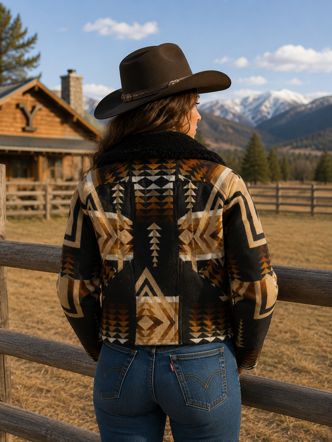 Women’s Western Aztec Print Wool Aviator Jacket: Beth Dutton Kelly Style Bomber