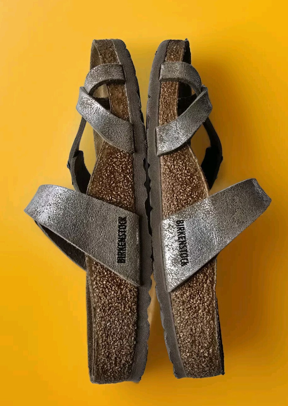 Birkenstock Mayari Birko-Flor Criss-Cross Straps Silver Comfort Sandals! Size 6