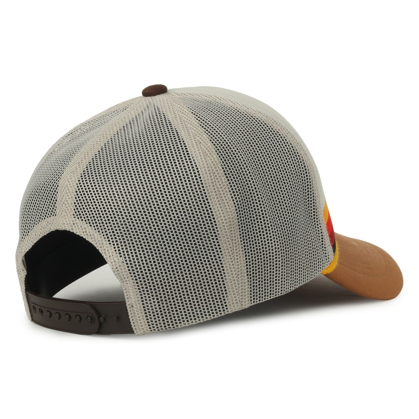 Jeep Retro White Mountain Graphic Trucker Hat Putty Pre-Curved Visor, Mesh Back