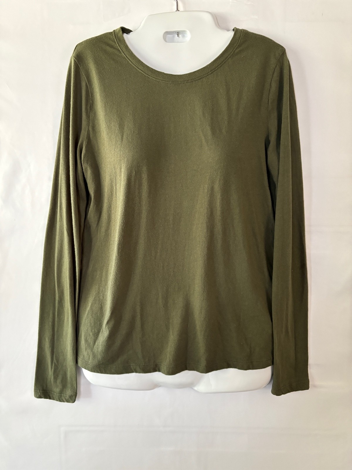 Time and Tru Womens XS Olive Green Long Sleeve Crew Neck Cotton Basic Tee Shirt