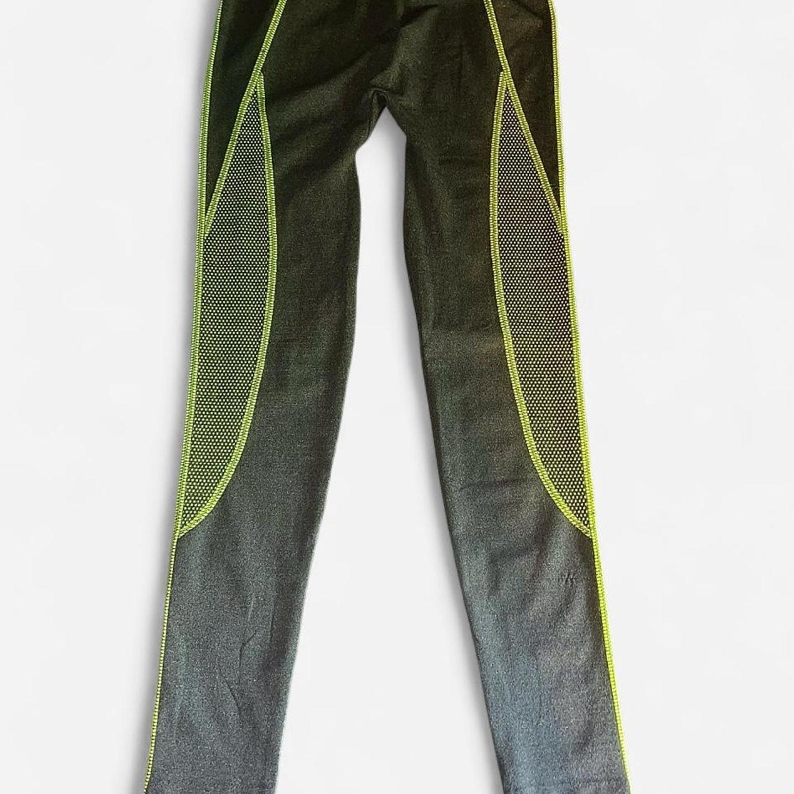 Blue Star Neon Yellow Lime Charcoal Leggings Sports Bra Set – Size L/XL