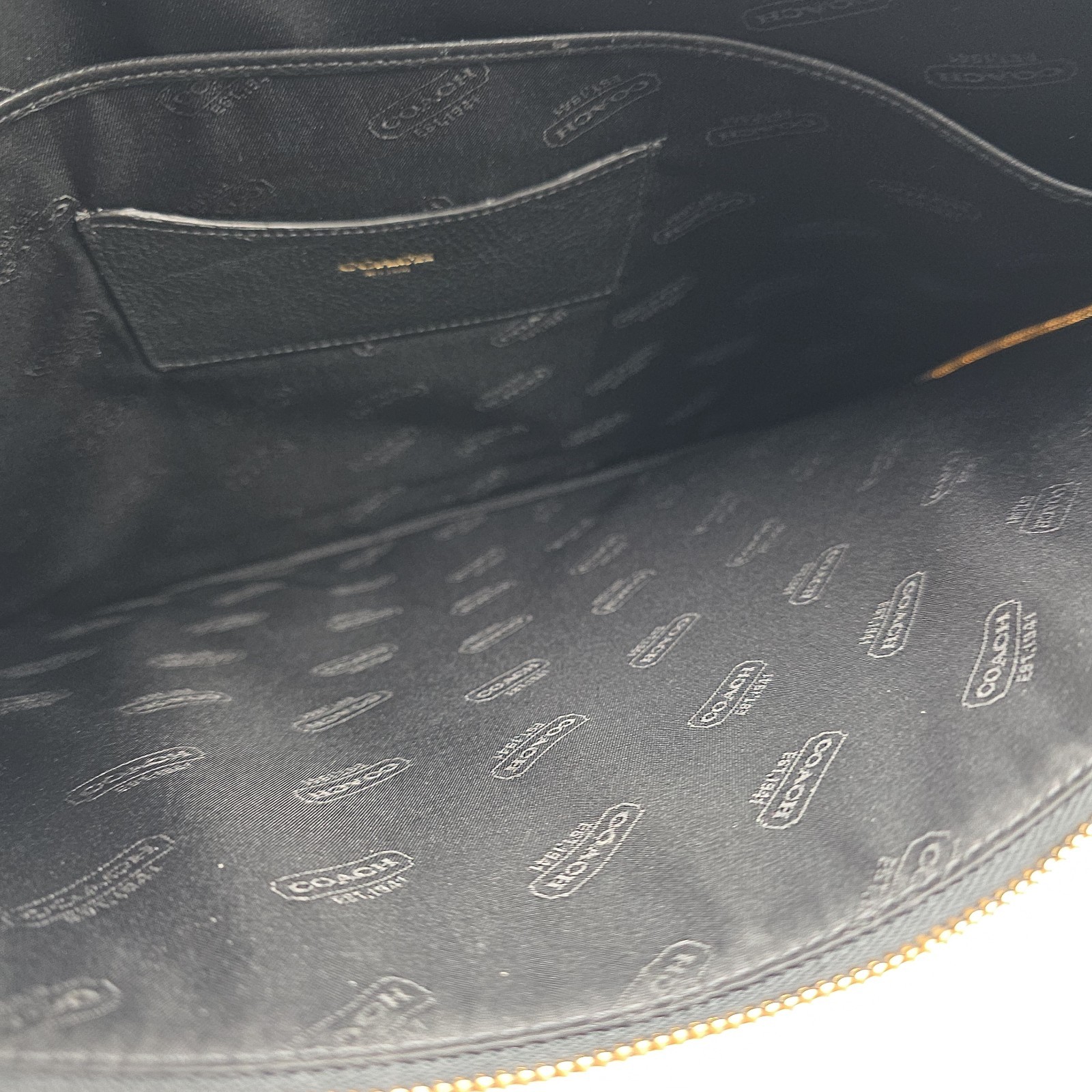 Coach Crosby Push Lock Black Pebbled Leather Zip Top Pouch Bag Document Table