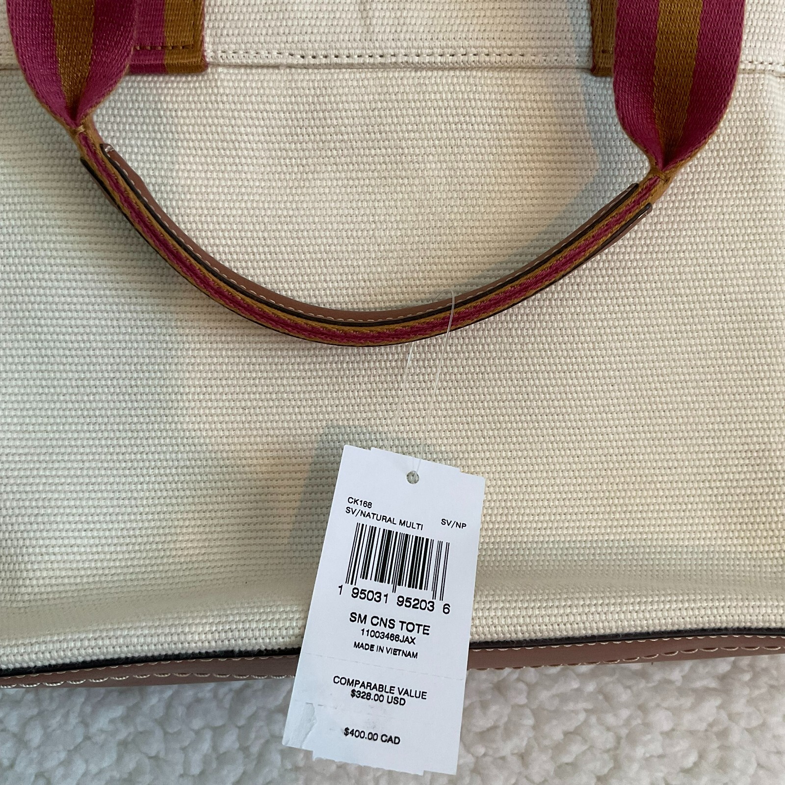 NWT Coach Small Canvas Tote NATURAL, CK168, MSRP $328.00