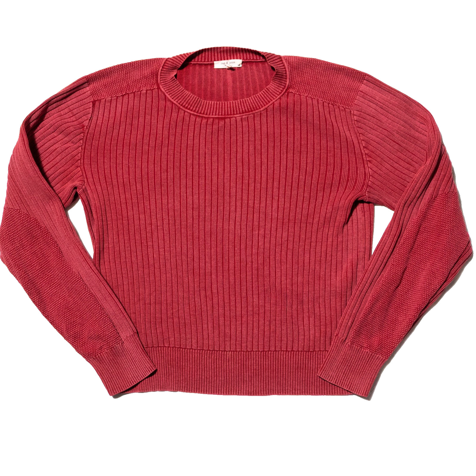 Rag & Bone Ribbed Cotton Sweater Red Minimalist Preppy Crewneck Women’s Medium