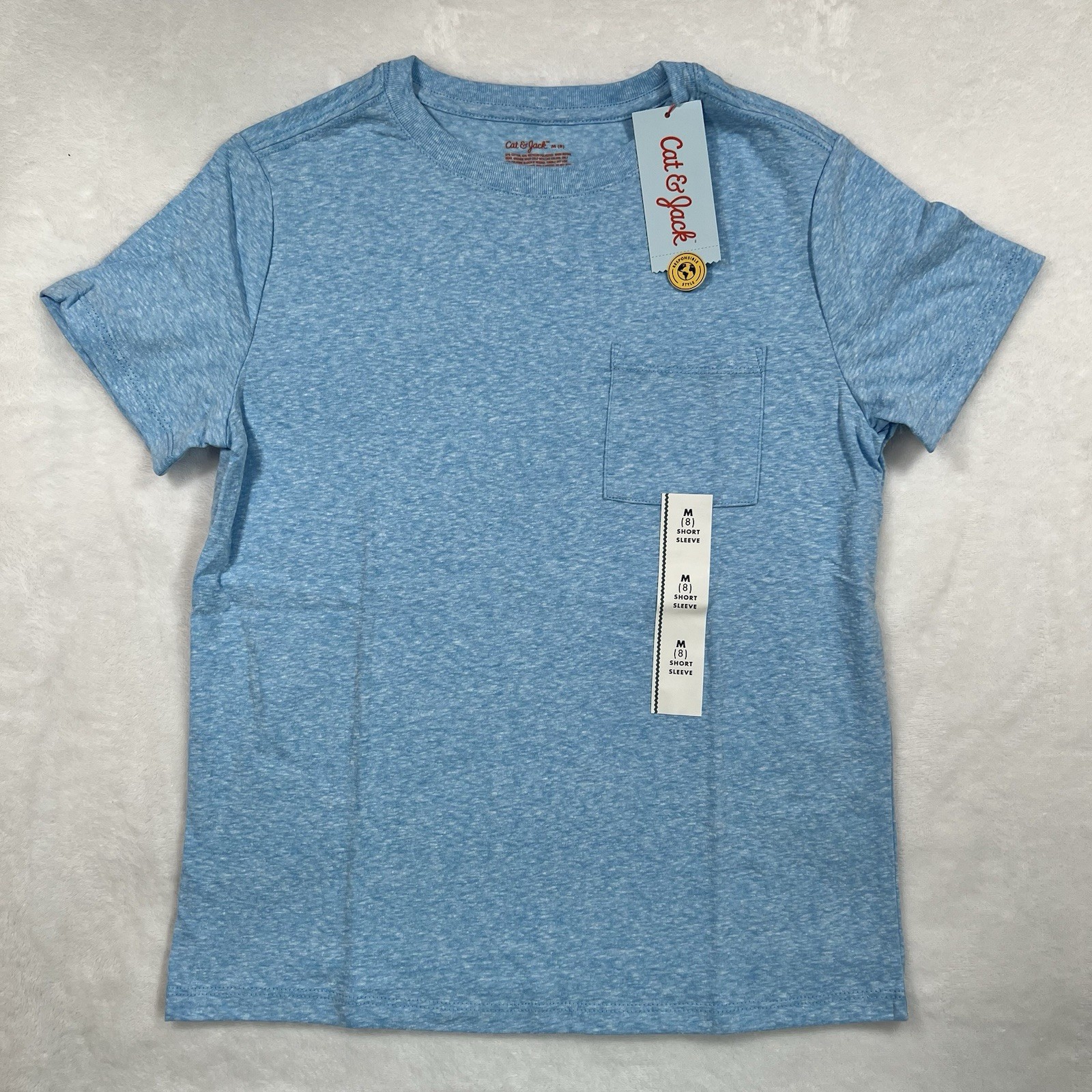 Cat & Jack Boys Pocket T-Shirt Blue Heather Size Medium 8 Short Sleeve NWT