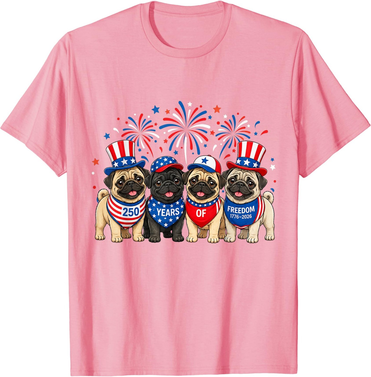Pug Dog 250 Years American 1776 2026 4th July T-Shirt
