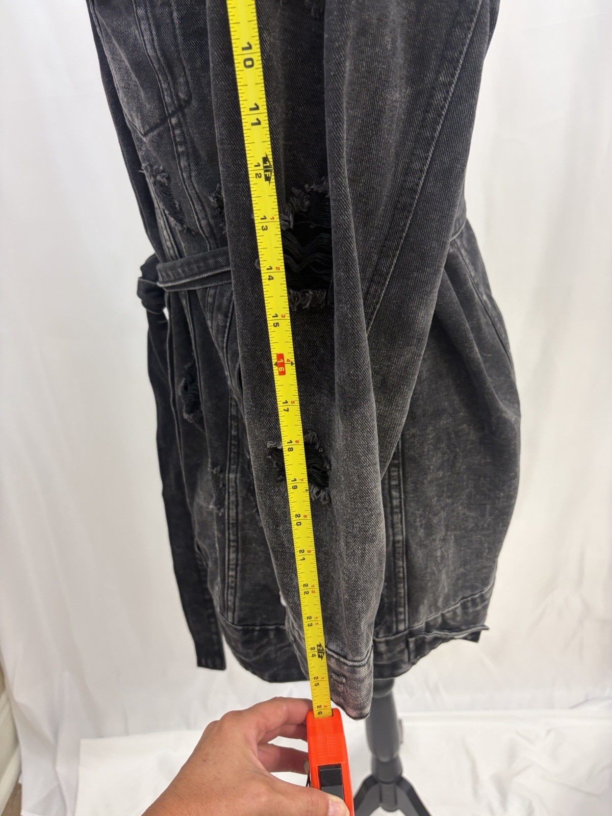 American Bazi Black Distressed Denim Jacket Dress Size M Belted Good Times