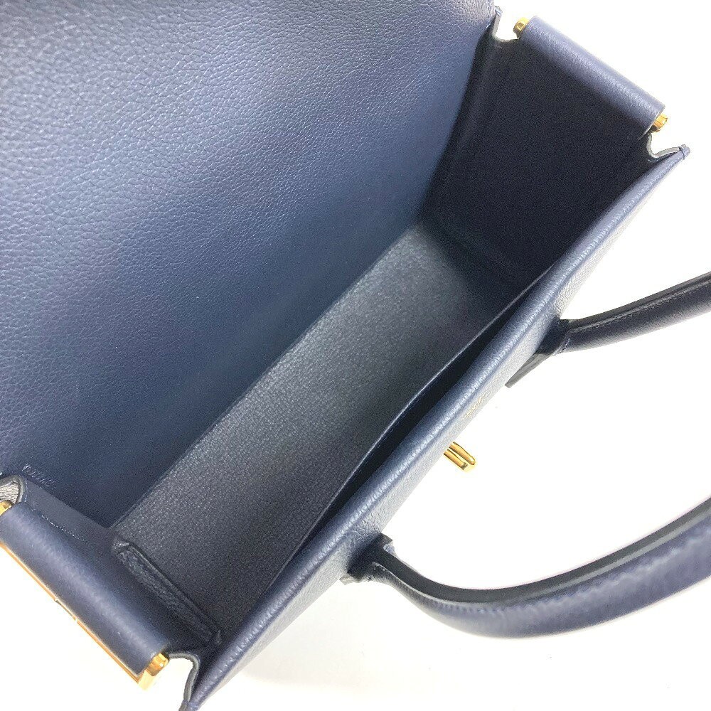Hermes New Drag 22 Handbag Shoulder Bag 8.7in Evercolor Leather Navy Z Stamp 99