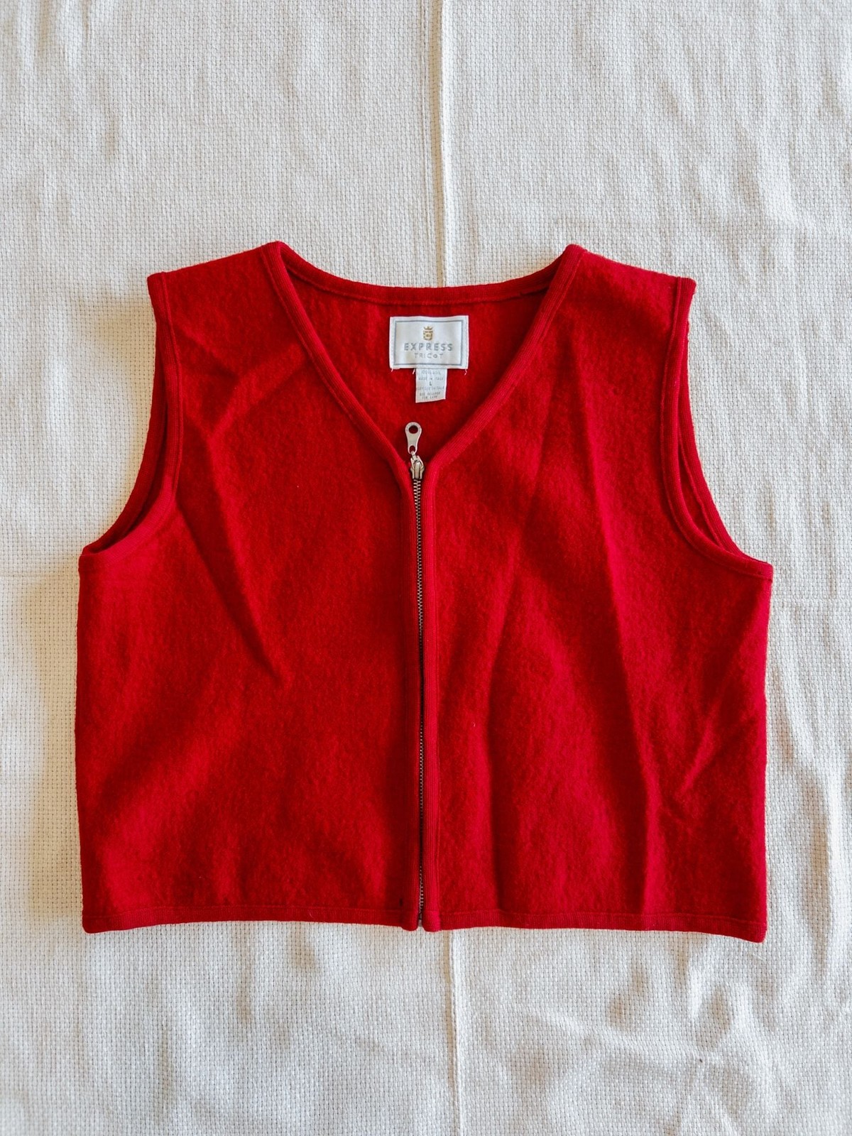 90s Express Tricot Vintage 100% Wool Full-Zip Red Sweater Vest Ladies One Size B