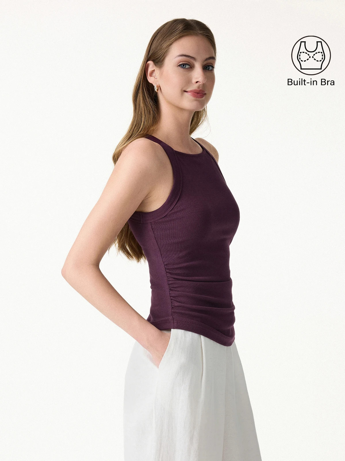 OGL Plantive Chic Square Neck Ruched Rib Bra Tank – Davy