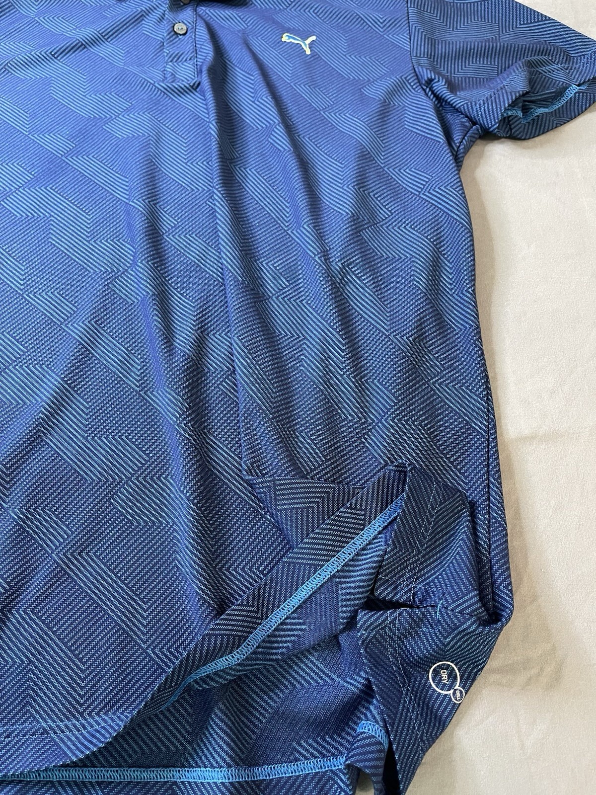 Puma Golf Cobra Men’s Geometric Polo Shirt Blue Yellow Trim Performance Large