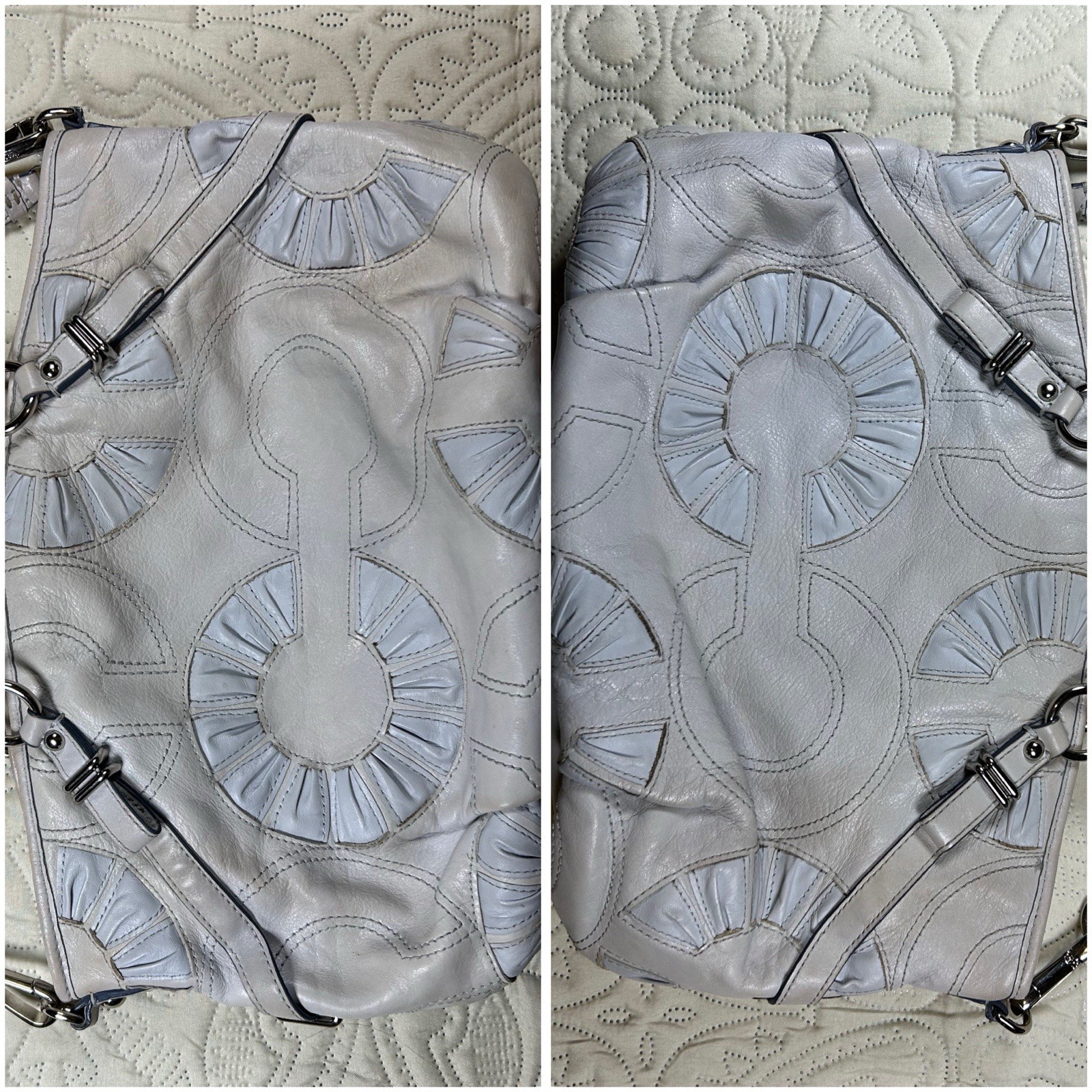 Coach Madison Sophia Leather Pleated C Hand Shoulder Bag Purse Chain Strap Grey
