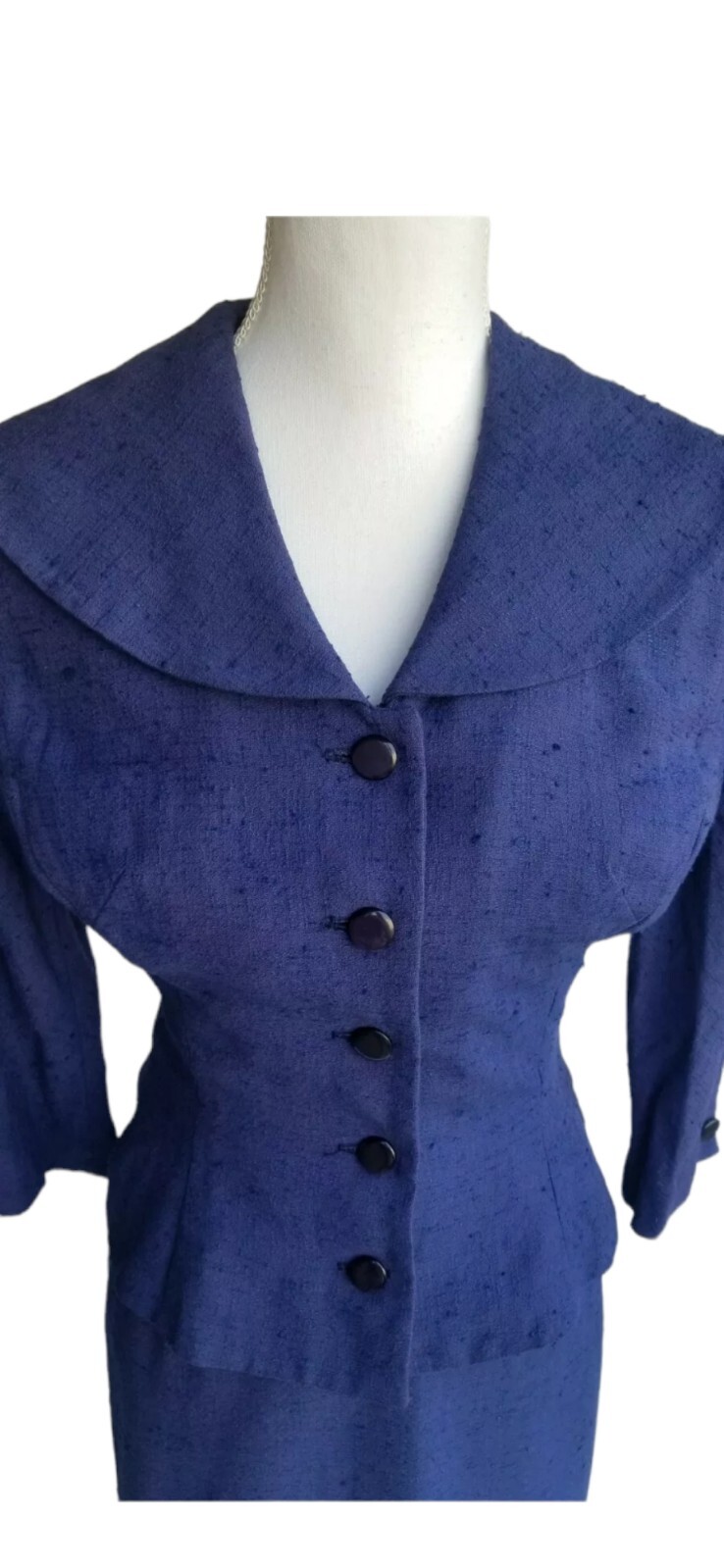 Vintage 50s Spring Suit Small 1950s BETTY ROSE Blue Cotton Jacket Pin Up