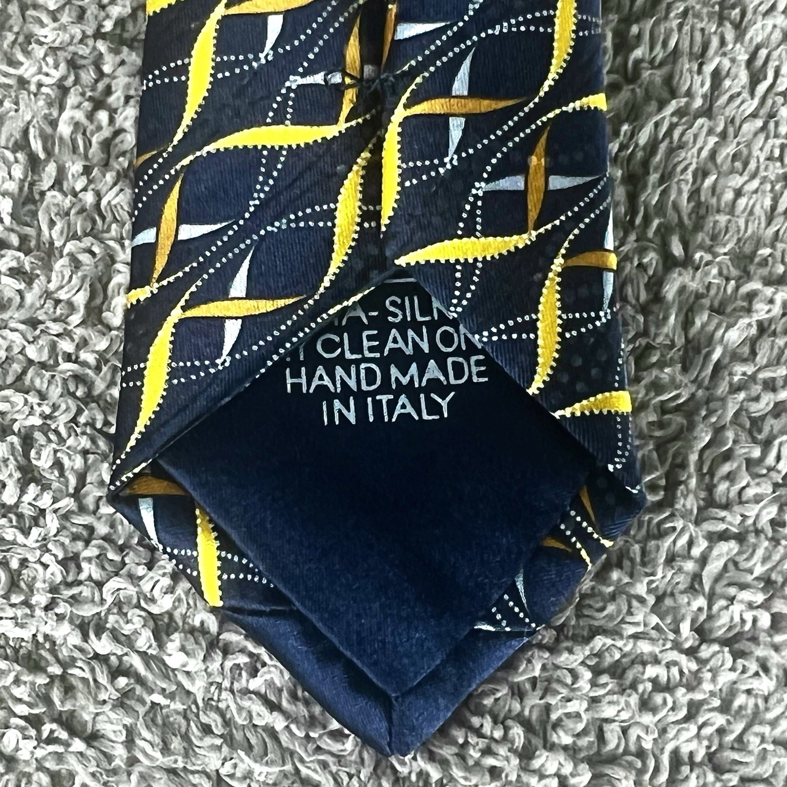 Italo Ferretti Italy Maus & Hoffman Navy, Blue, Gold, Copper Silk Tie 64” Long