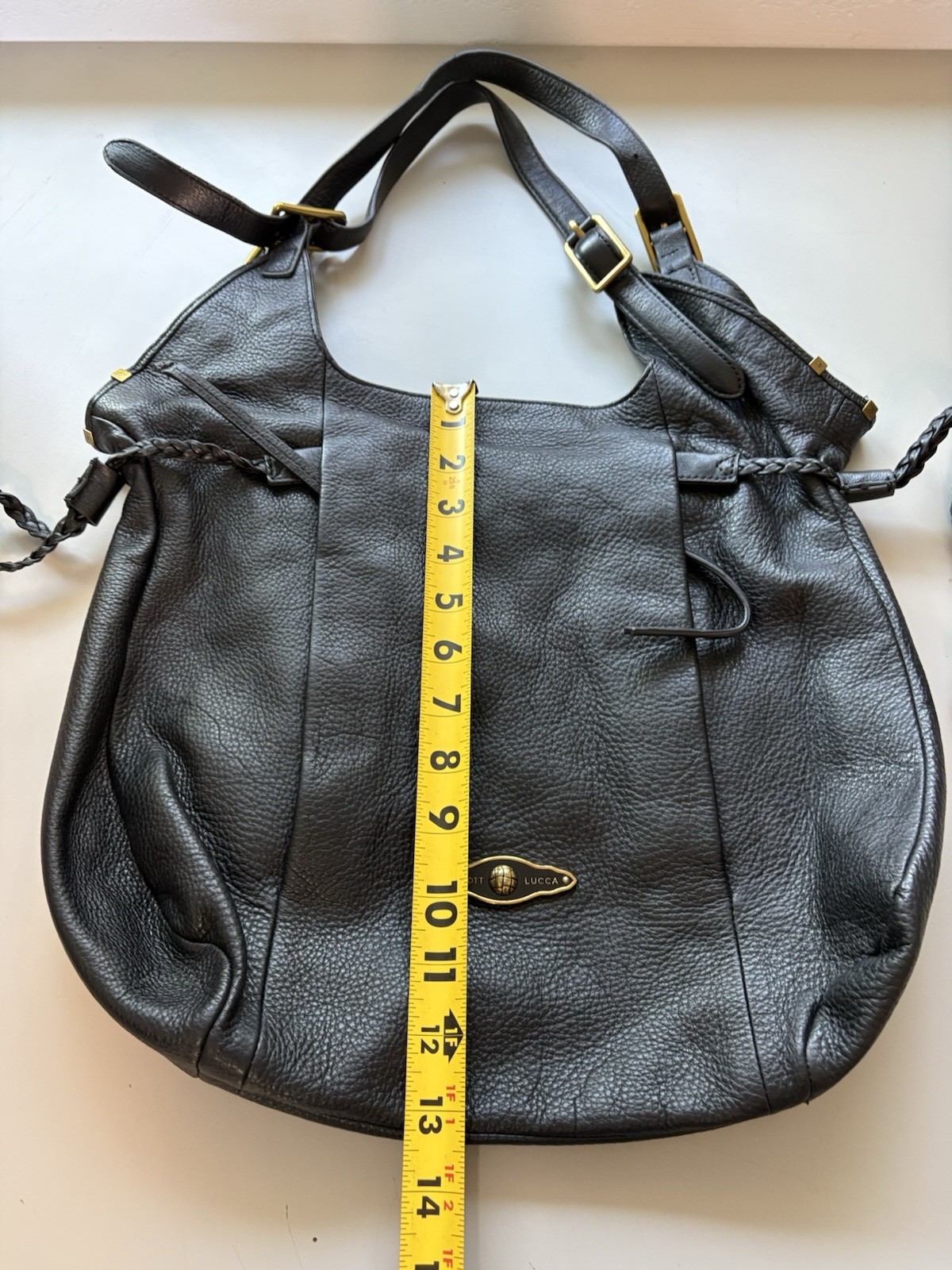 Elliott Lucca Sintra Black Leather Hobo Shoulder Bag Soft Slouchy Pebbled Bag