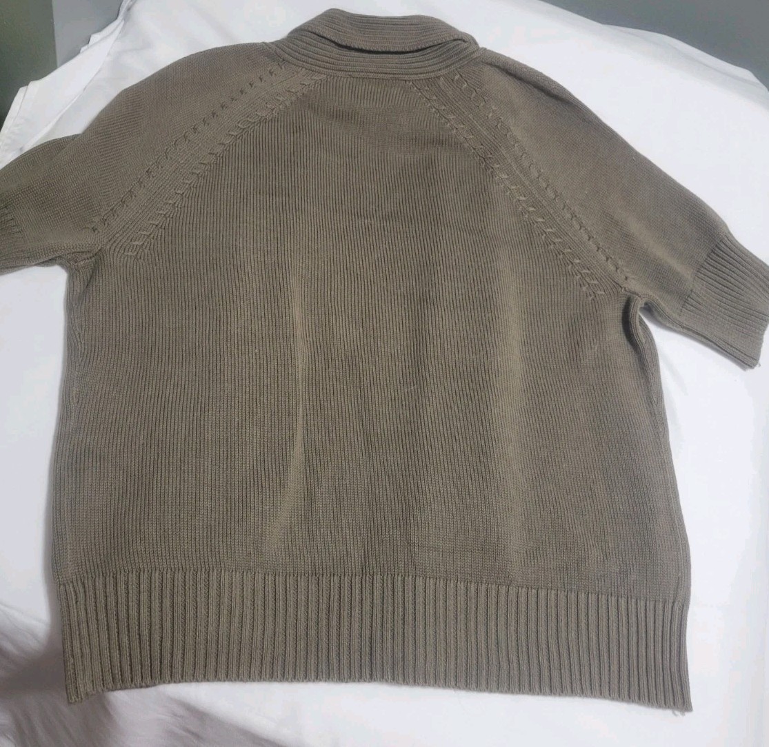 Talbots Womens Medium Open Front Short Sleeve Cardigan Olive Lightweight Layer