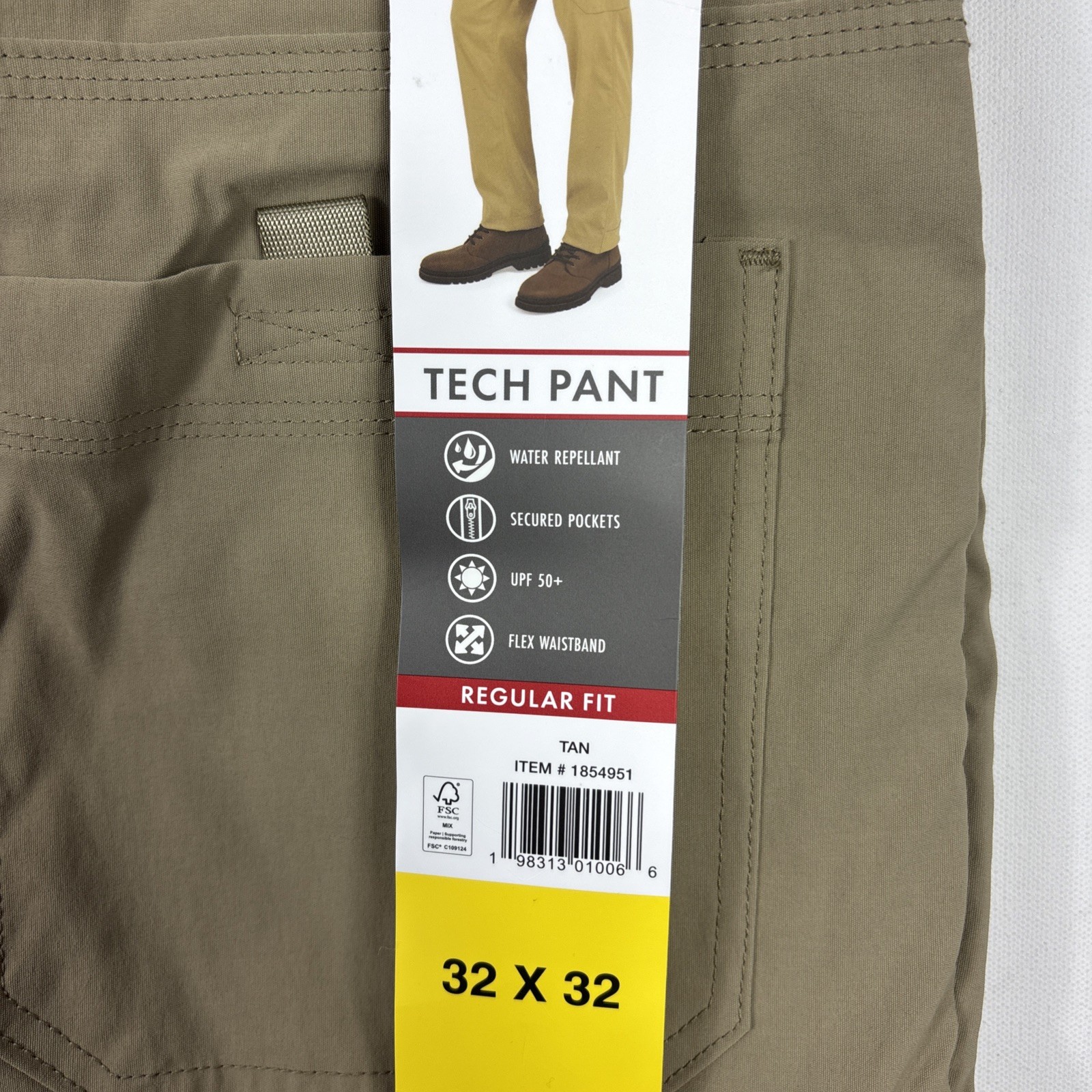 Wrangler Men’s Tech Pant UPF 50+ Regular Fit Tan Khaki 32×32
