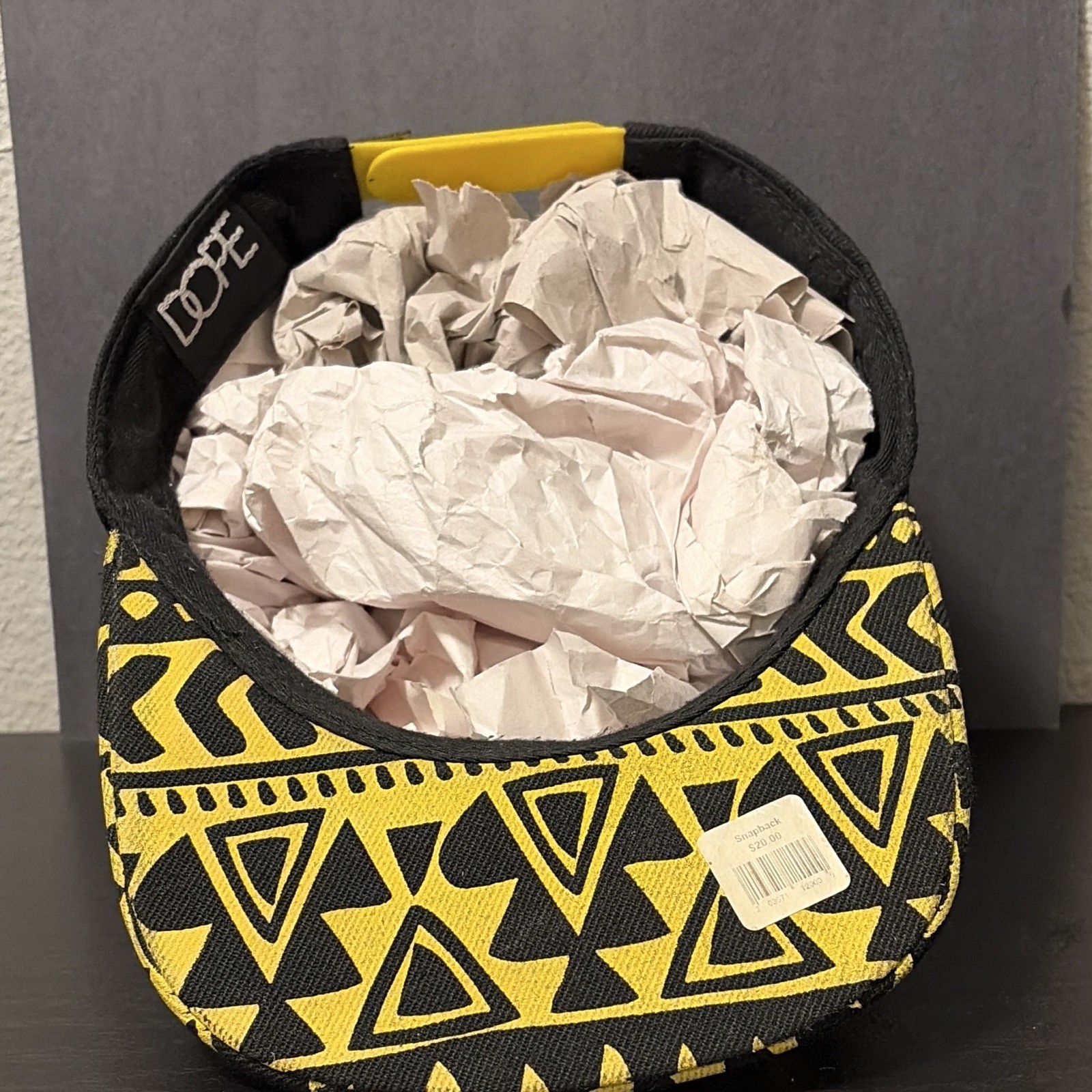 DOPE Black Yellow Geometric Brim Snapback Cap Adjustable Unisex Hip Hop