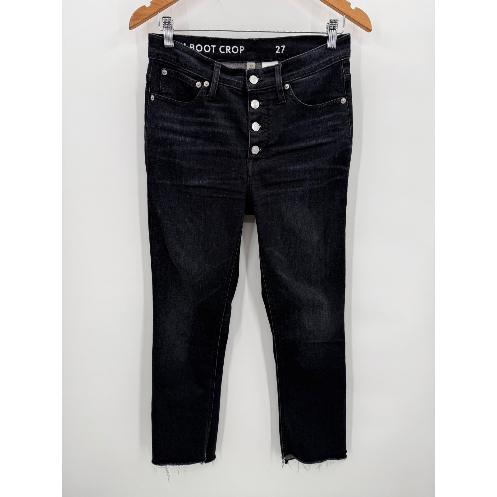 J Crew 9 inch Billie Demi Boot Crop Jeans Black Button Fly Size 27