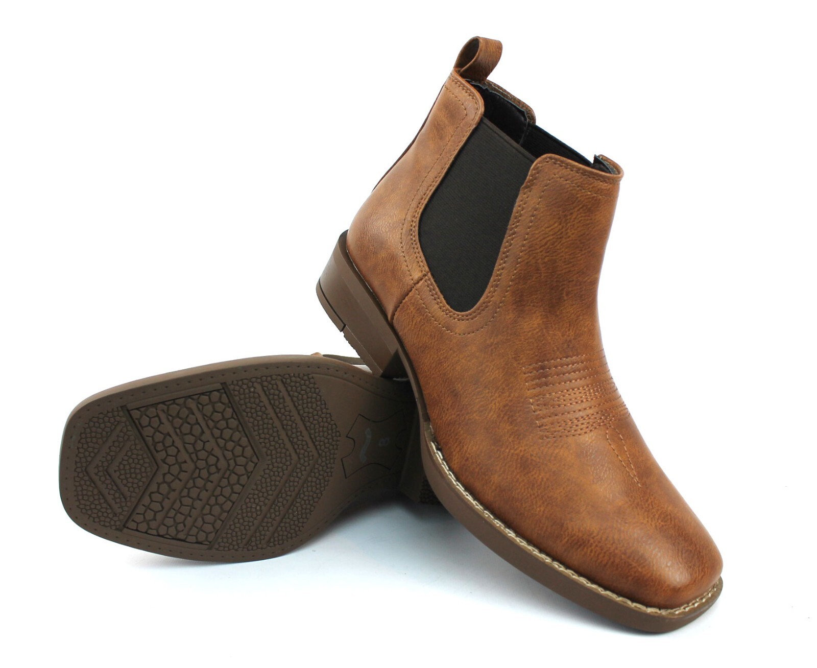 Brown Men’s Square Toe Cowboy Western Boots Leather Pull On Ankle High ÃZARMAN