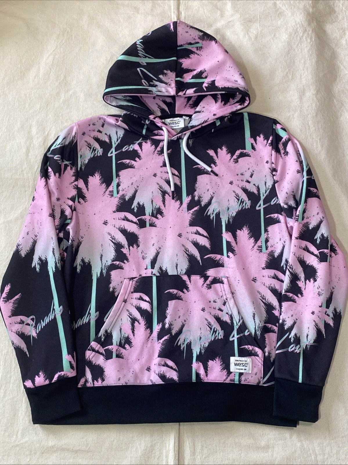 Conspiracy by Wesc Paradise Lost Hoodie Palm Trees Black Pink Mens L Womens XL