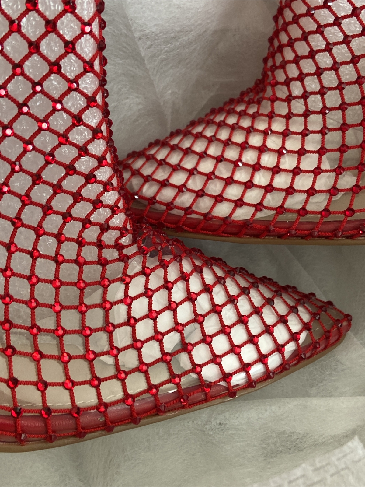 CHARLES BY CHARLES DAVID Rhinestone Mesh Vinyl Heels Fiery Red Women’s Size 7.5