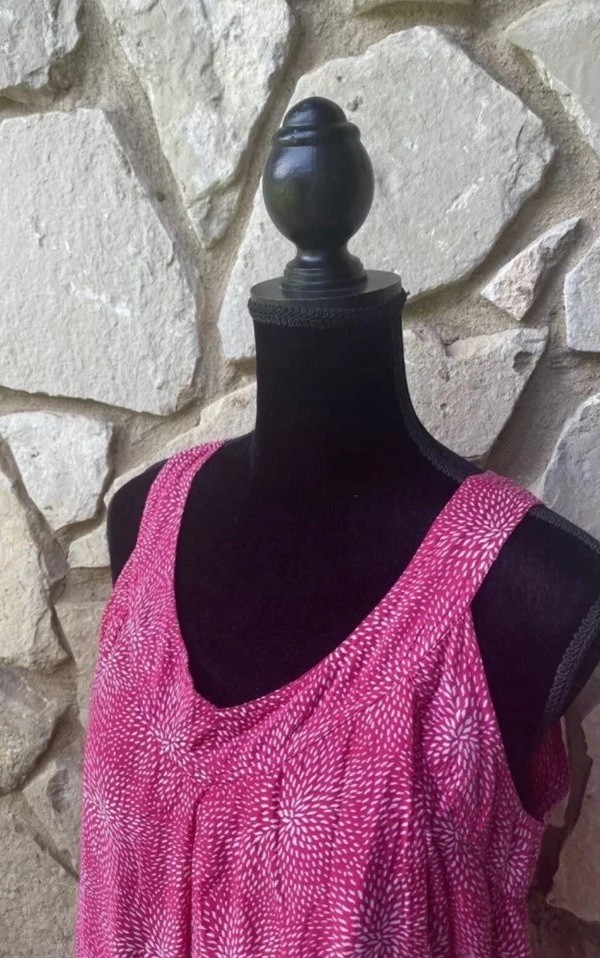 MADISON Tunic Top Large Hot Pink White Slouch Pockets Sleeveless Excellent