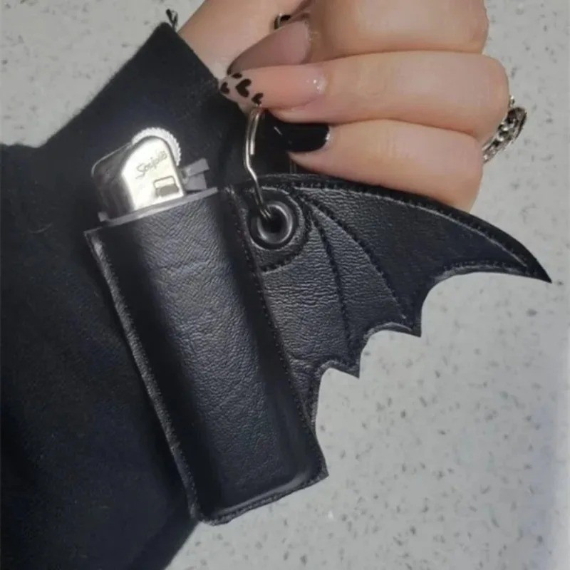 1PC Bat Lip Balm Holder Keychain PU Leather Wing Design Punk Style Accessory