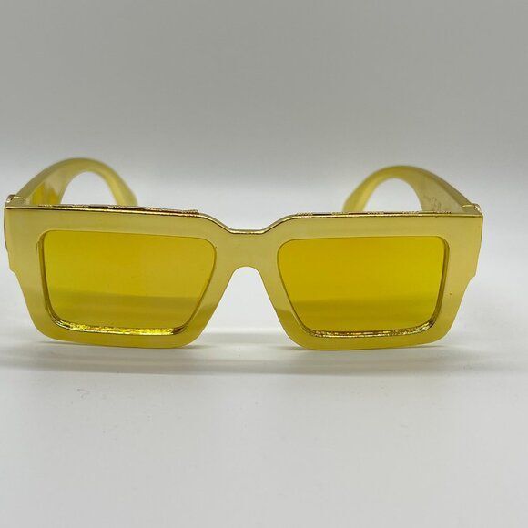 Trendy Square Frame Sunglasses Yellow Mirror Lens Thick Frame Street Wear Men