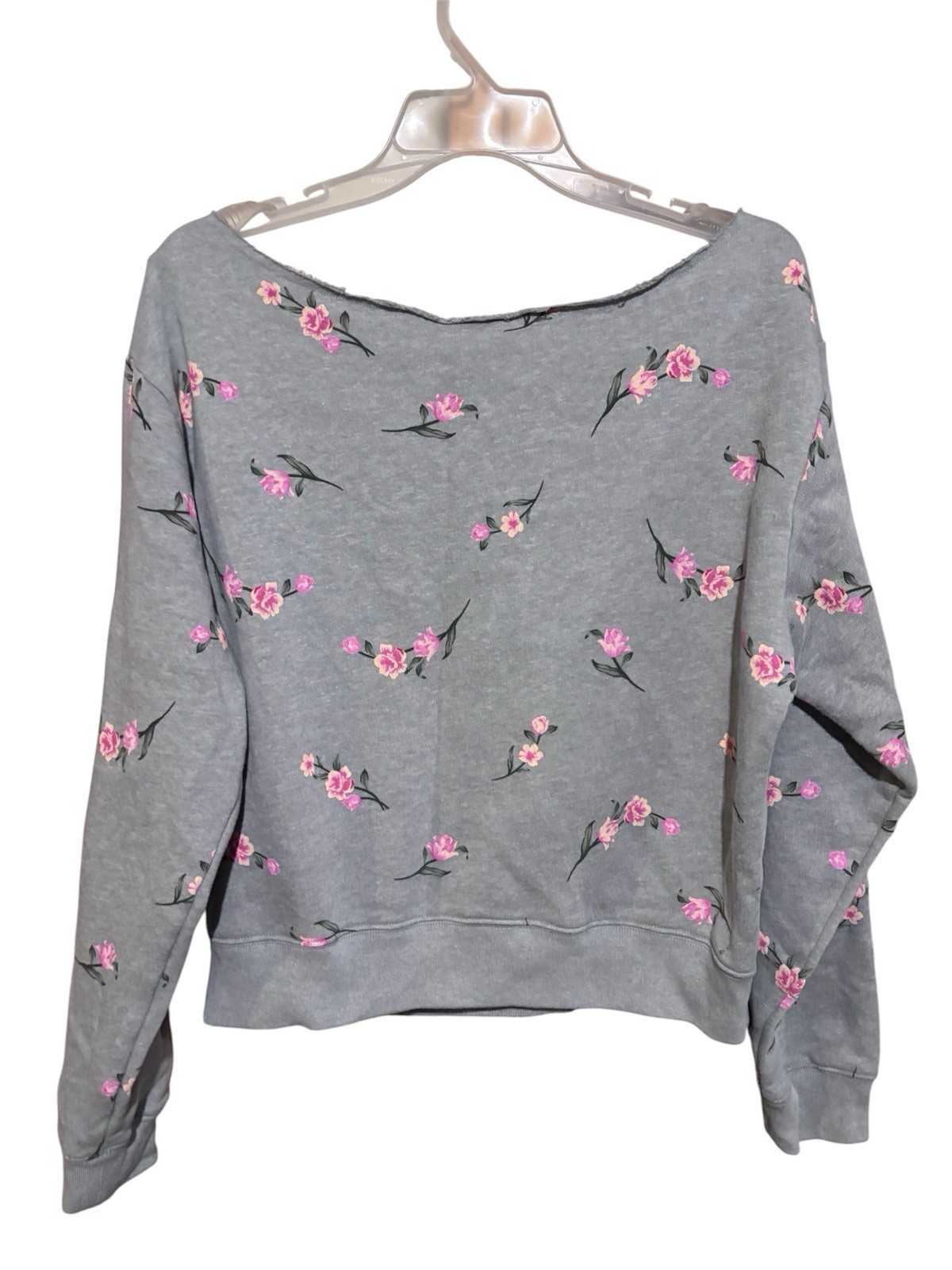 Victoria’s Secret PINK Womens Large Grey Pink Roses Long Sleeve Sweatshirt