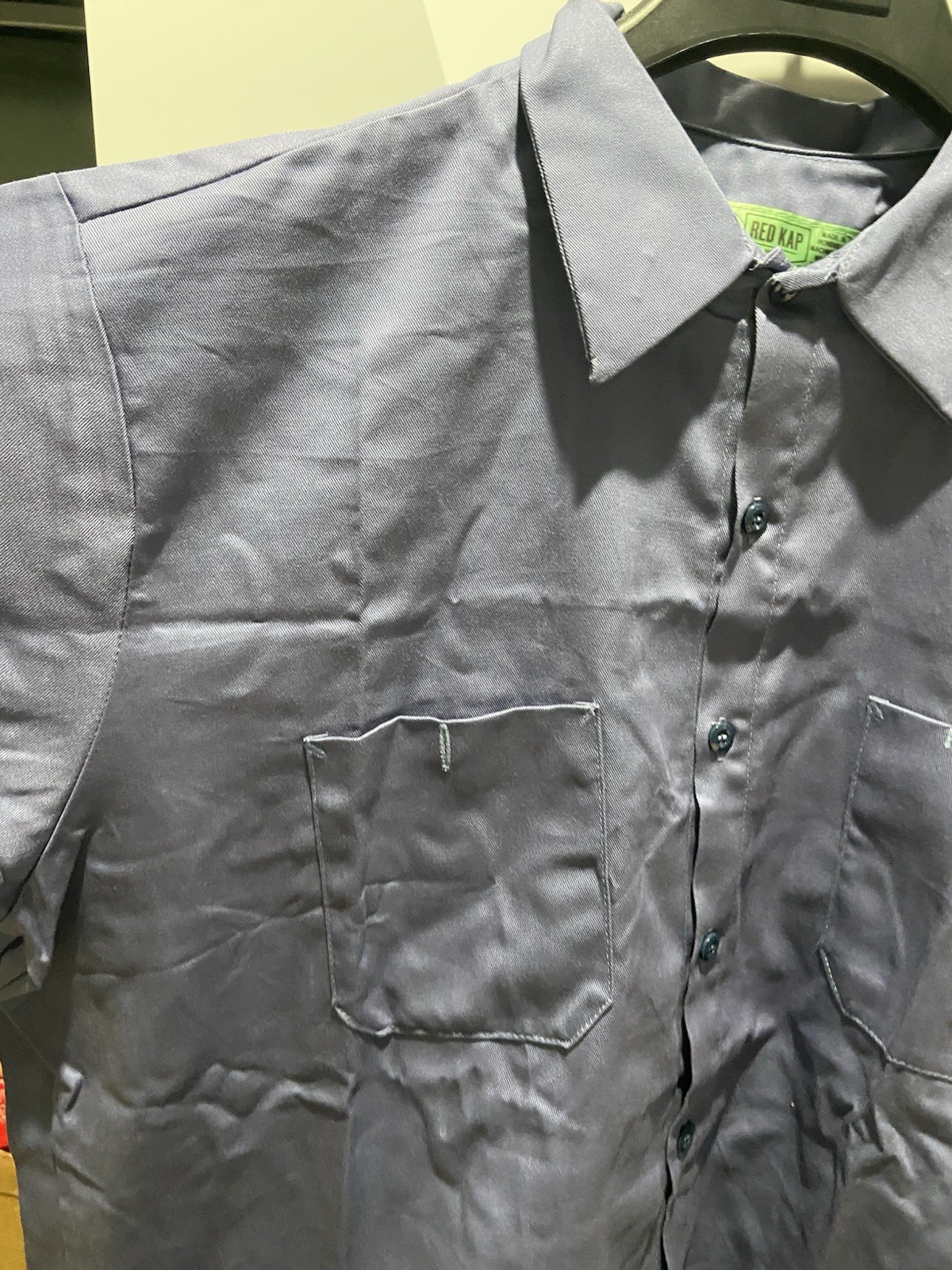 Red Kap Mens XL Short Sleeve Button Down Work Shirt Light Blue
