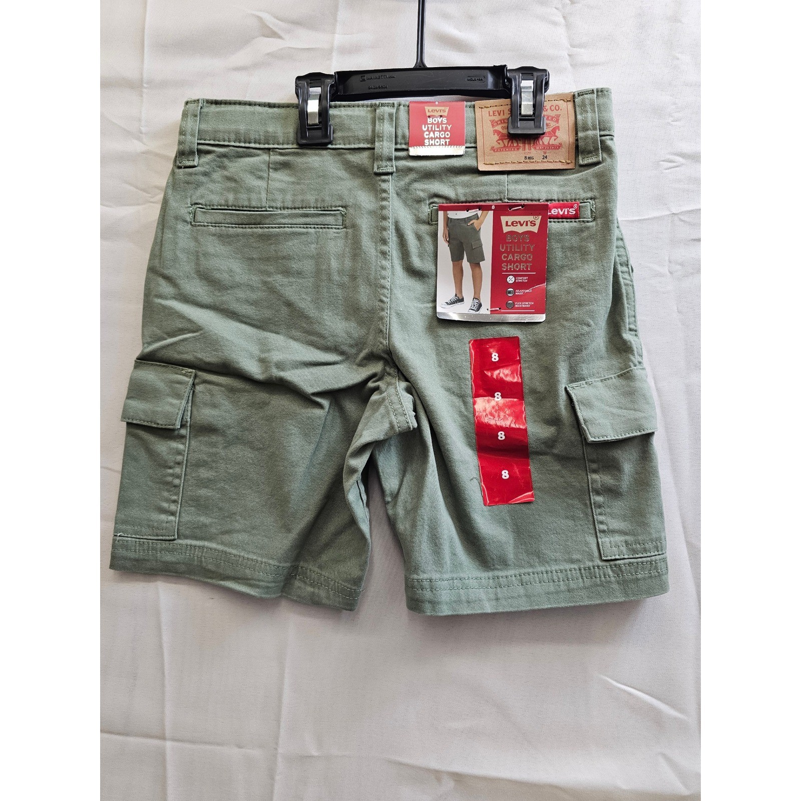 Levis Boys Utility Cargo Shorts Sea Spray Green Adjustable Waist 92L100 Size 8