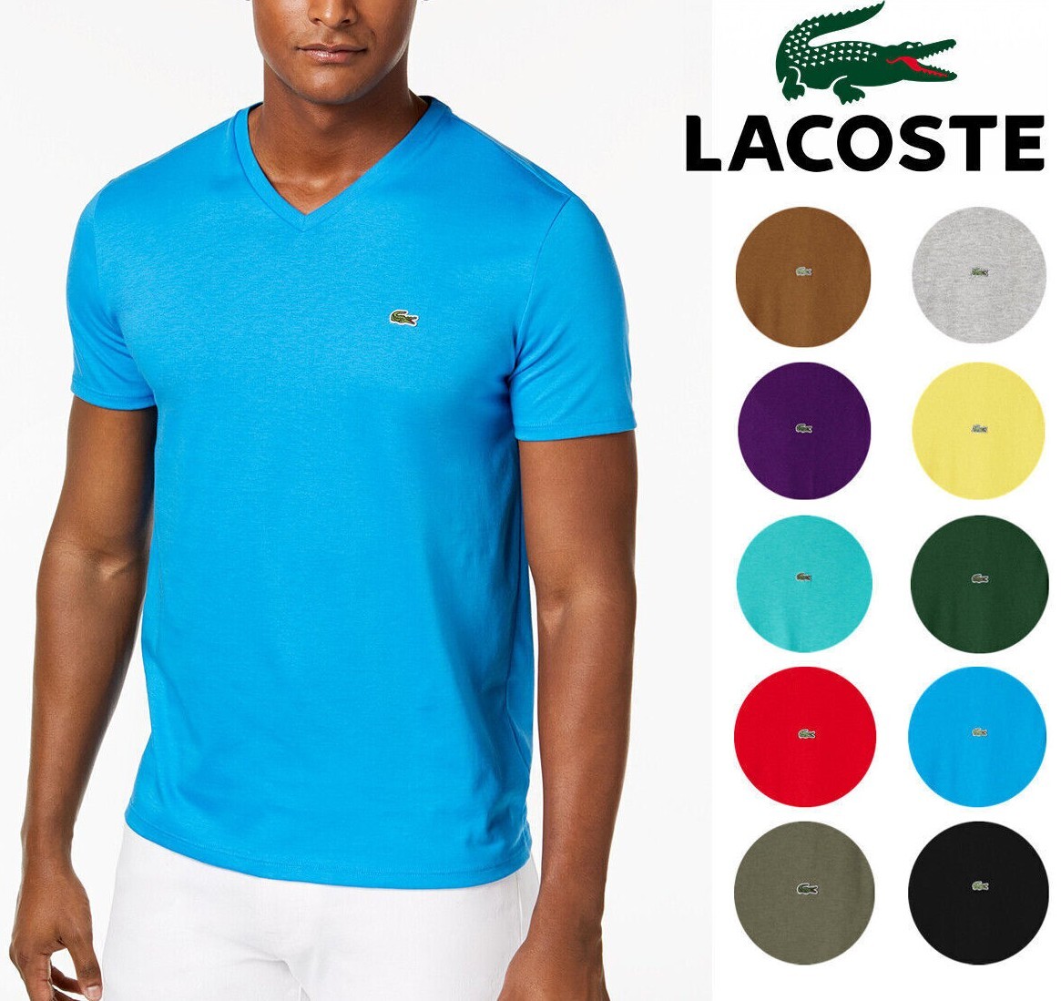 NEW MENS LACOSTE S/S REGULAR FIT PIMA JERSEY V-NECK T-SHIRT, PICK COLOR & SIZE