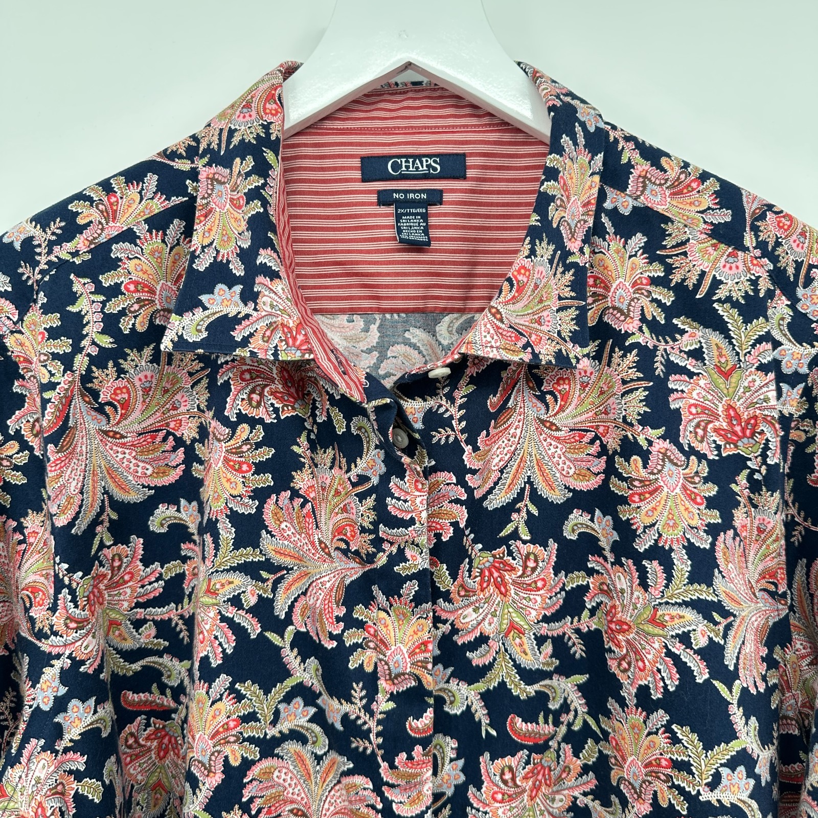 Chaps Womens Top Shirt Blouse Size 2X No Iron Button Up Floral Boho Romantic
