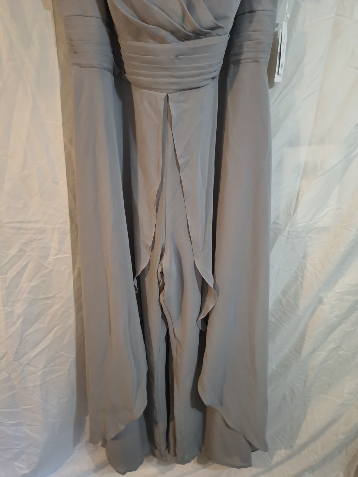 Gray Chiffon V-Neck Ruffle Lined Long Chiffon Jumpsuit Sleeveless Zip Formal 22W