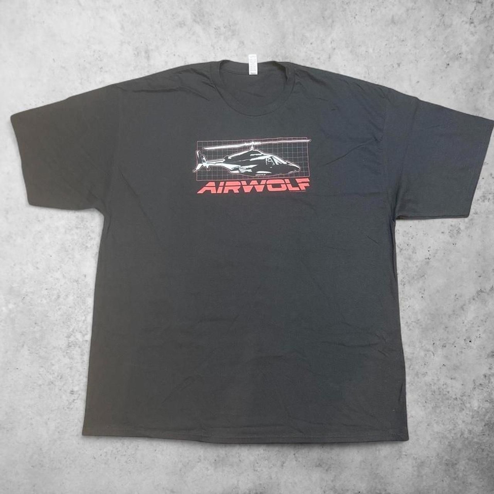Airwolf Helicopter Grid TV Show Graphic Tee Black 3XL Tall Gildan 80s Retro