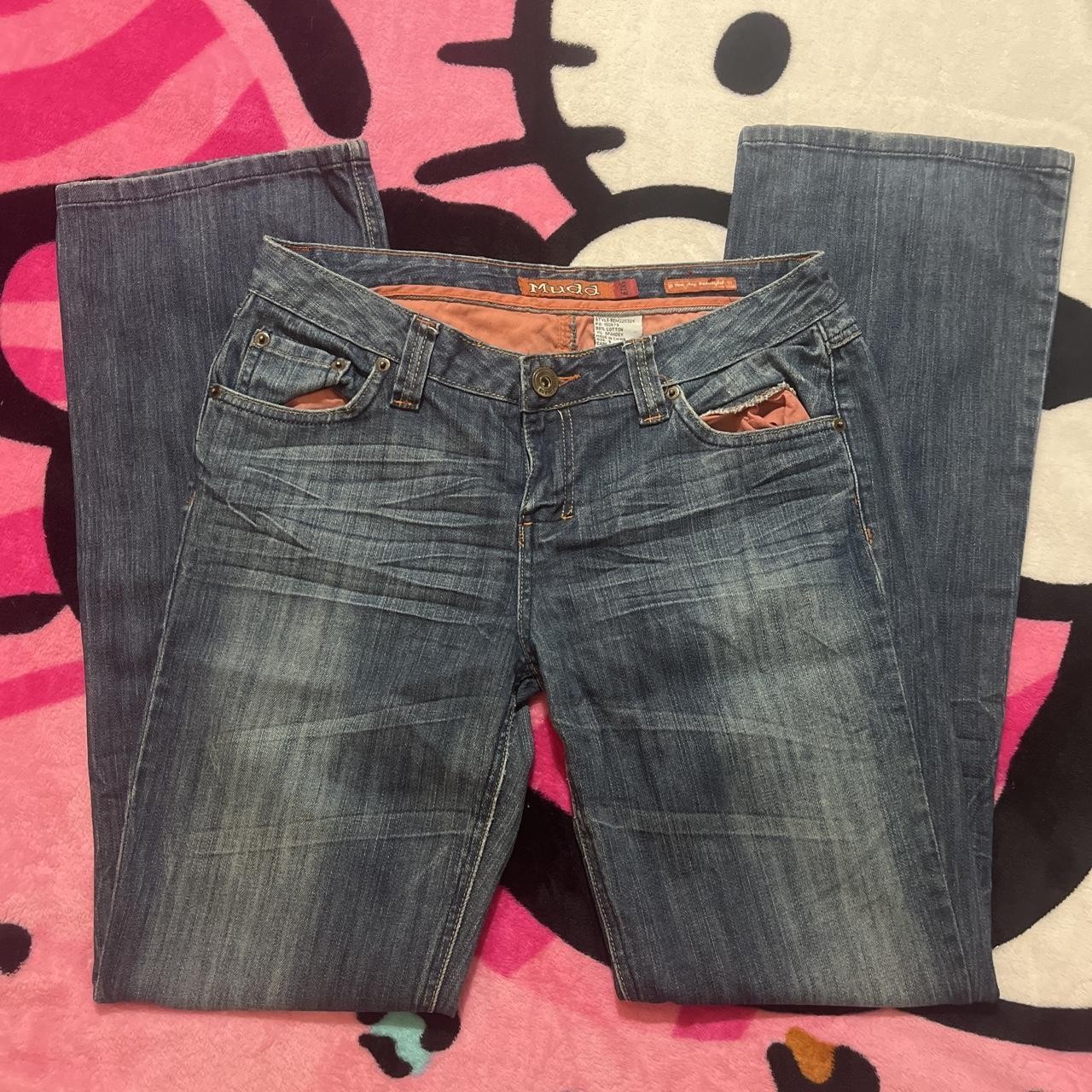 Super cute ultra low rise, vintage Y2K, mud dark denim jeans