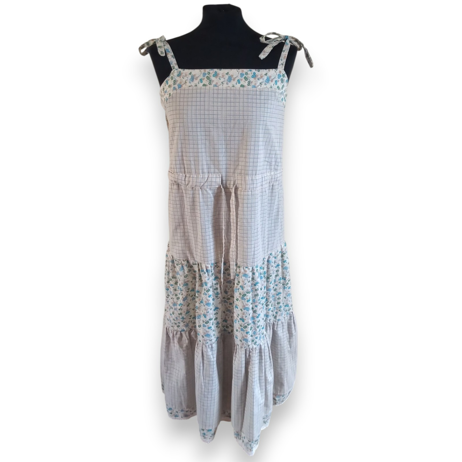 Vintage 70s Dorothy Perkins Floral Check Tiered Sundress UK 8 (Label 12) Boho