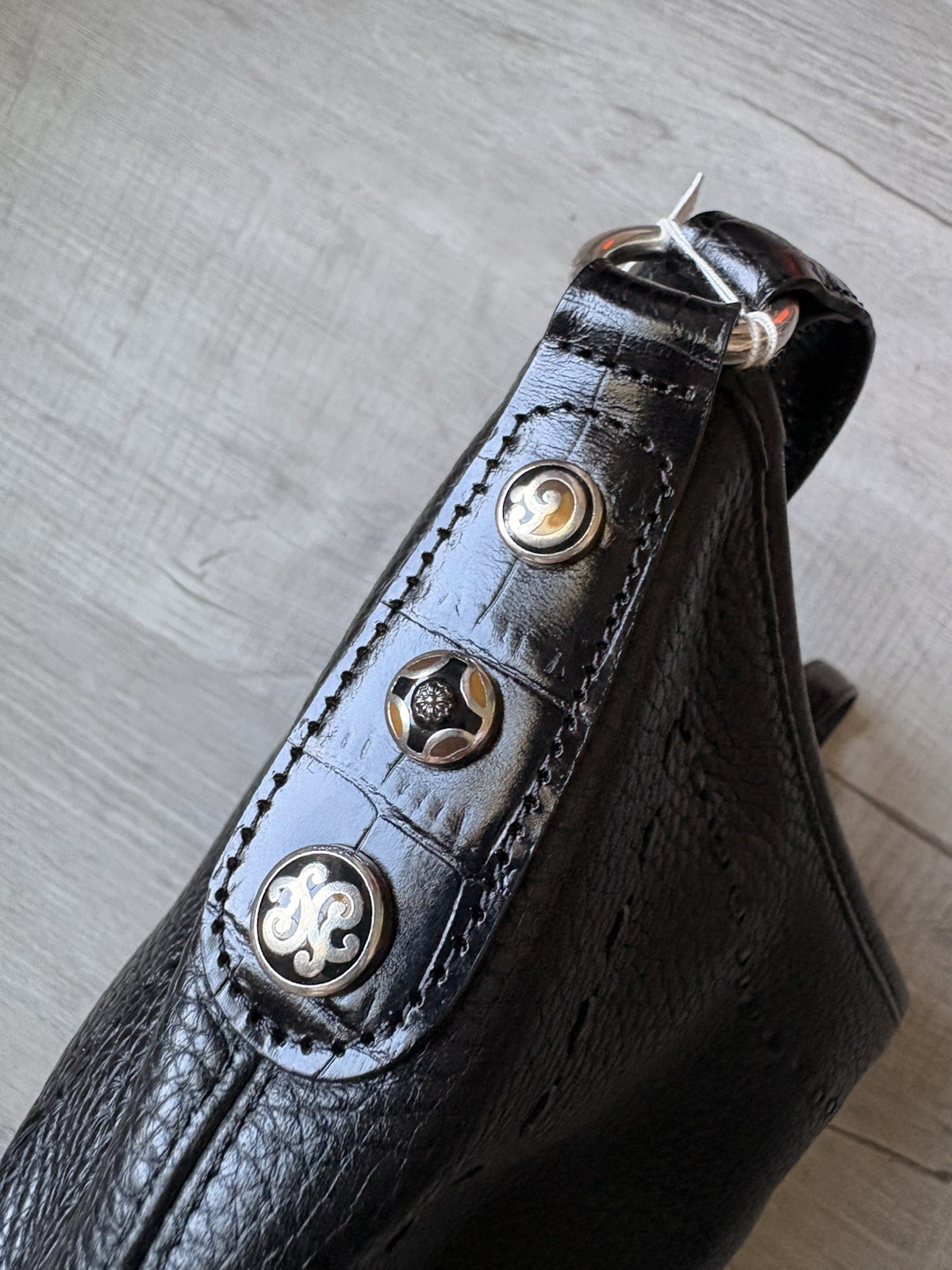 Vtg Brighton Purse Black Leather Crossbody Petite Baguette Dust Bag