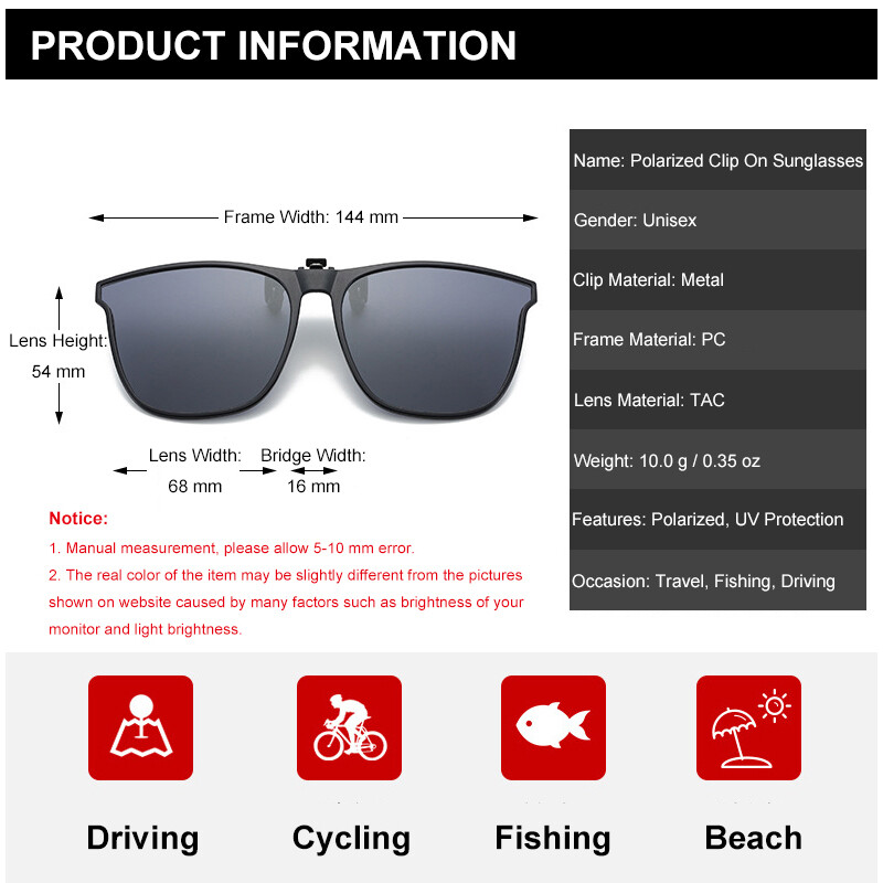 Polarized Clip-on Sunglasses Anti-Glare UV Protection Square Clip On Sun Glasses