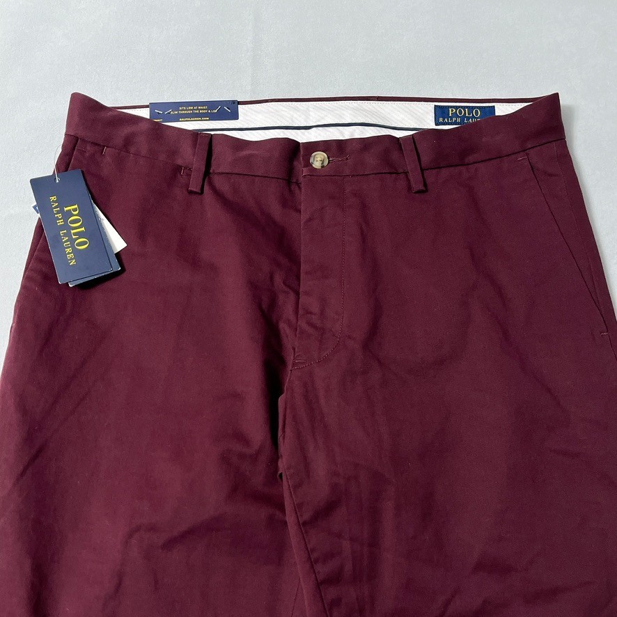 Polo Ralph Lauren Pants Men 32×34 Maroon Slim Fit Stretch Chino NWT READ FLAW