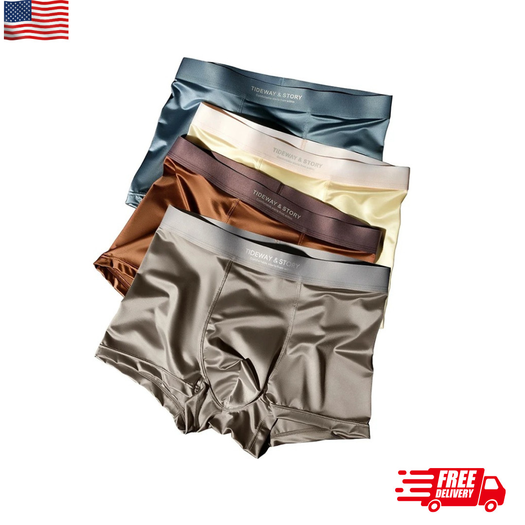 4PCS Men’s Ice Silk Underwear Breathable Boxer Shorts Seamless Satin Soft Briefs