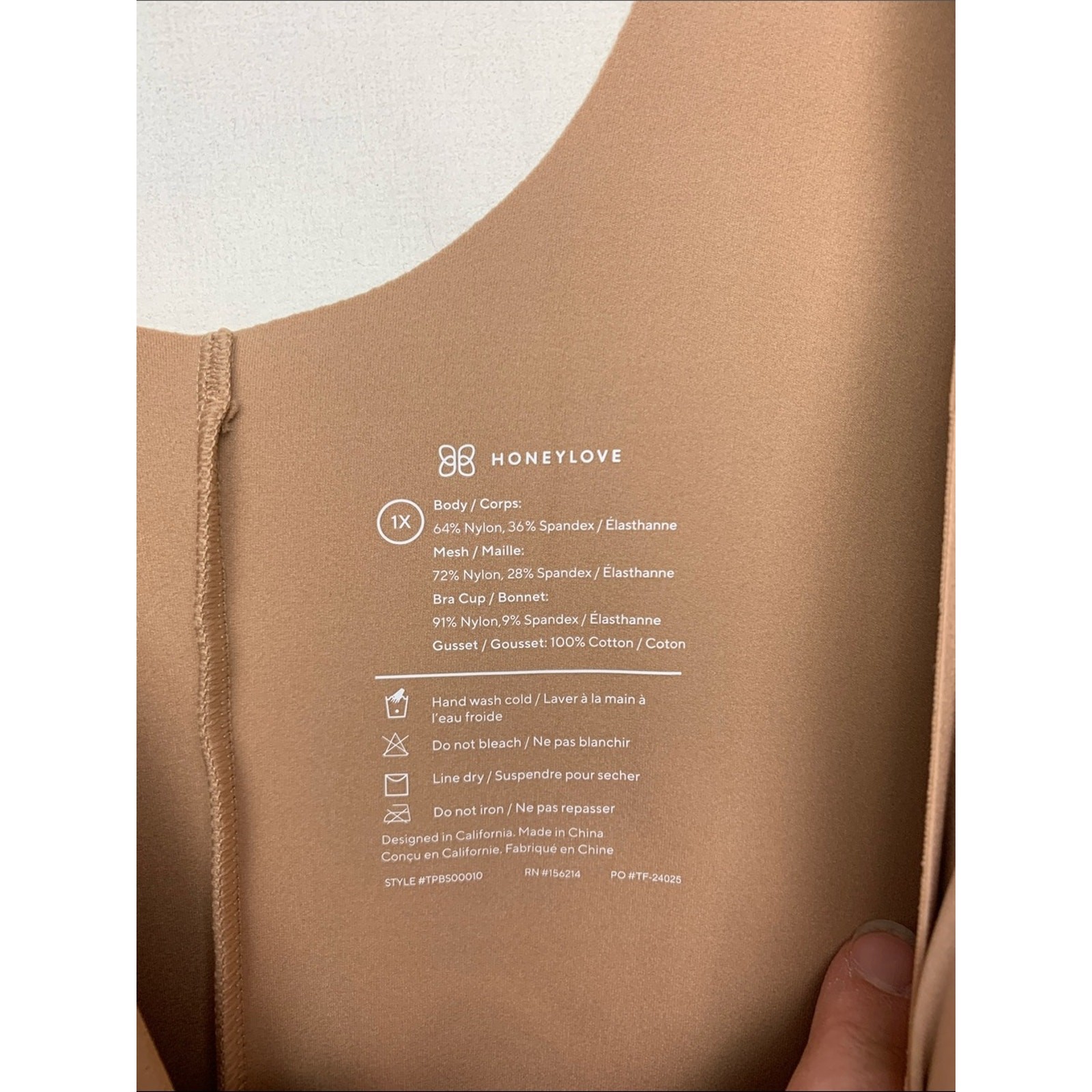 Honeylove size 1x Seamless Nude Shapewear Bodysuit Built-In Bra slimming