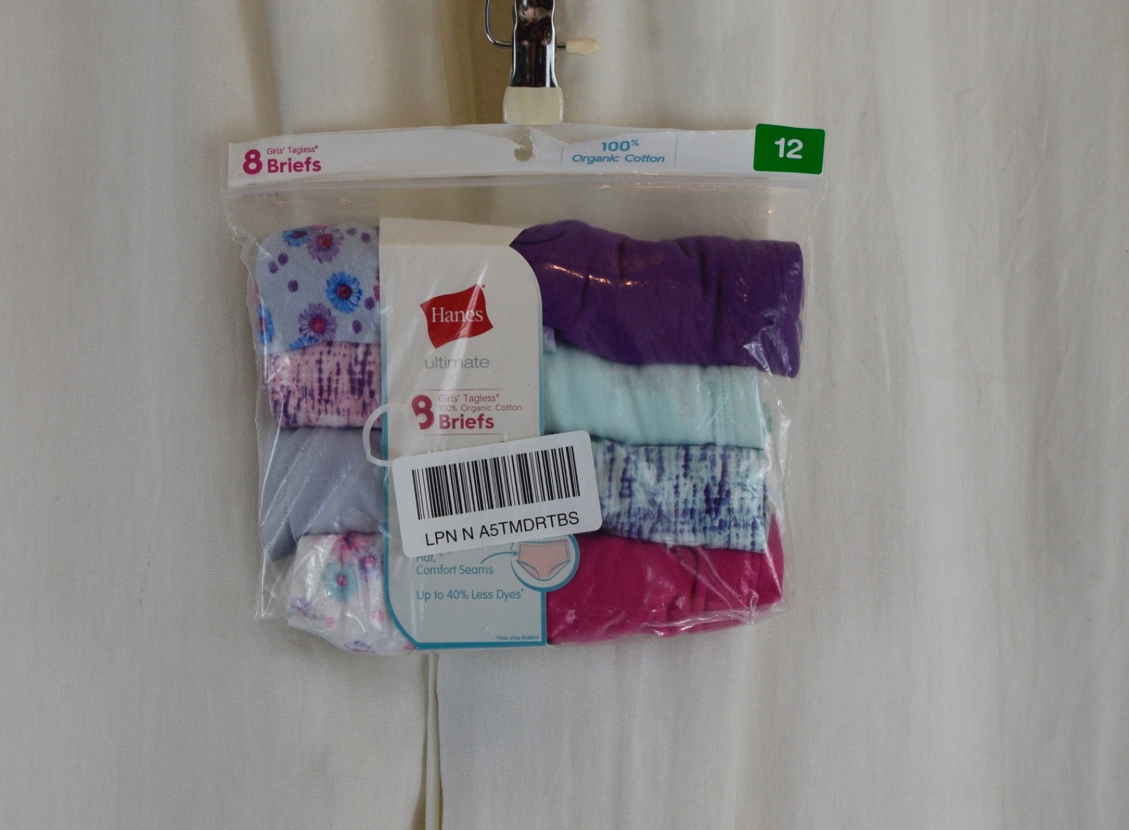 Hanes Ultimate Pure 8 PACK Girls Comfort Brief Underwear Assorted Colors Size 12