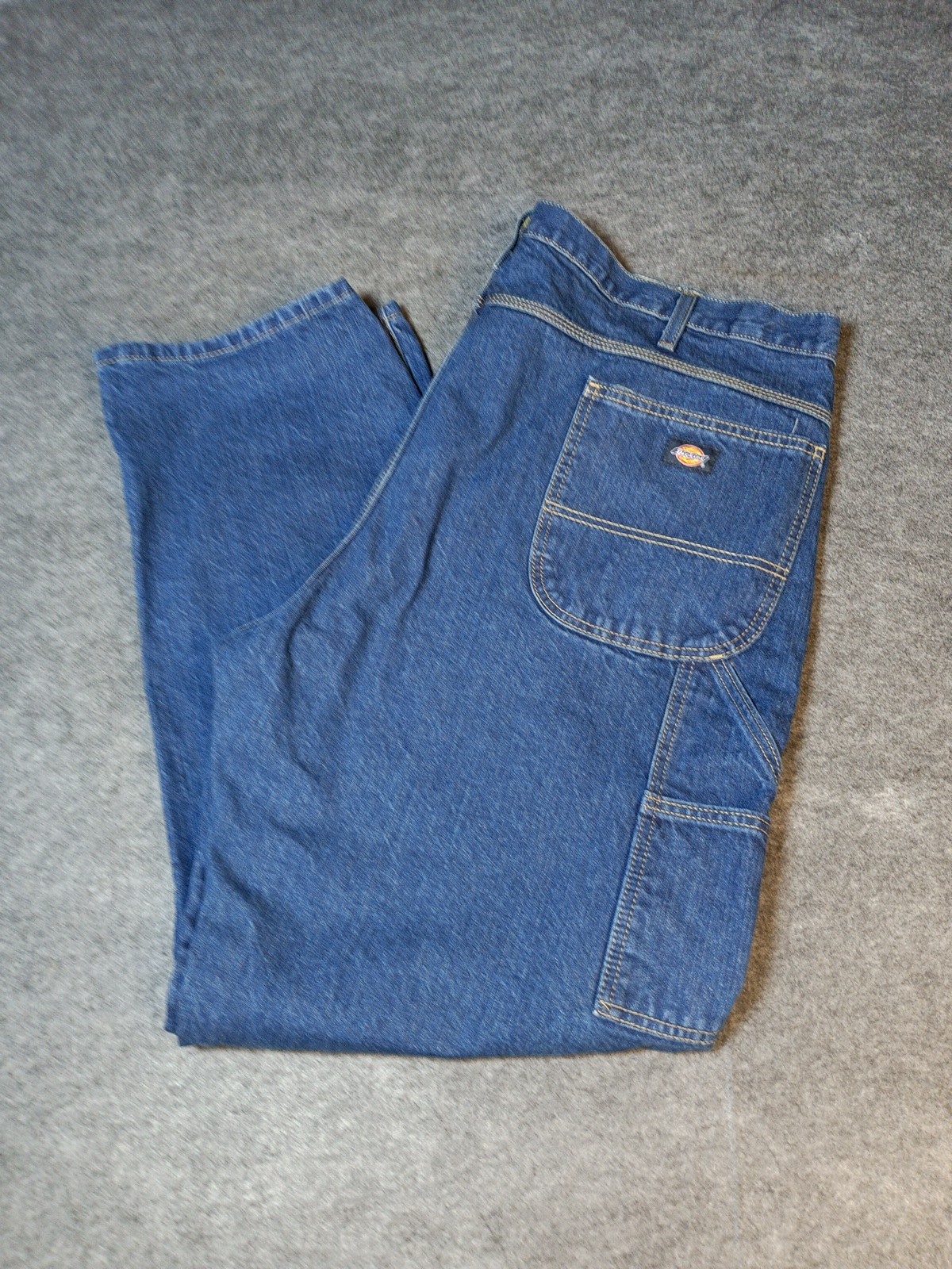 Dickies Carpenter Jeans Mens 44×32 Dark Blue Denim Workwear Contrast Stitching