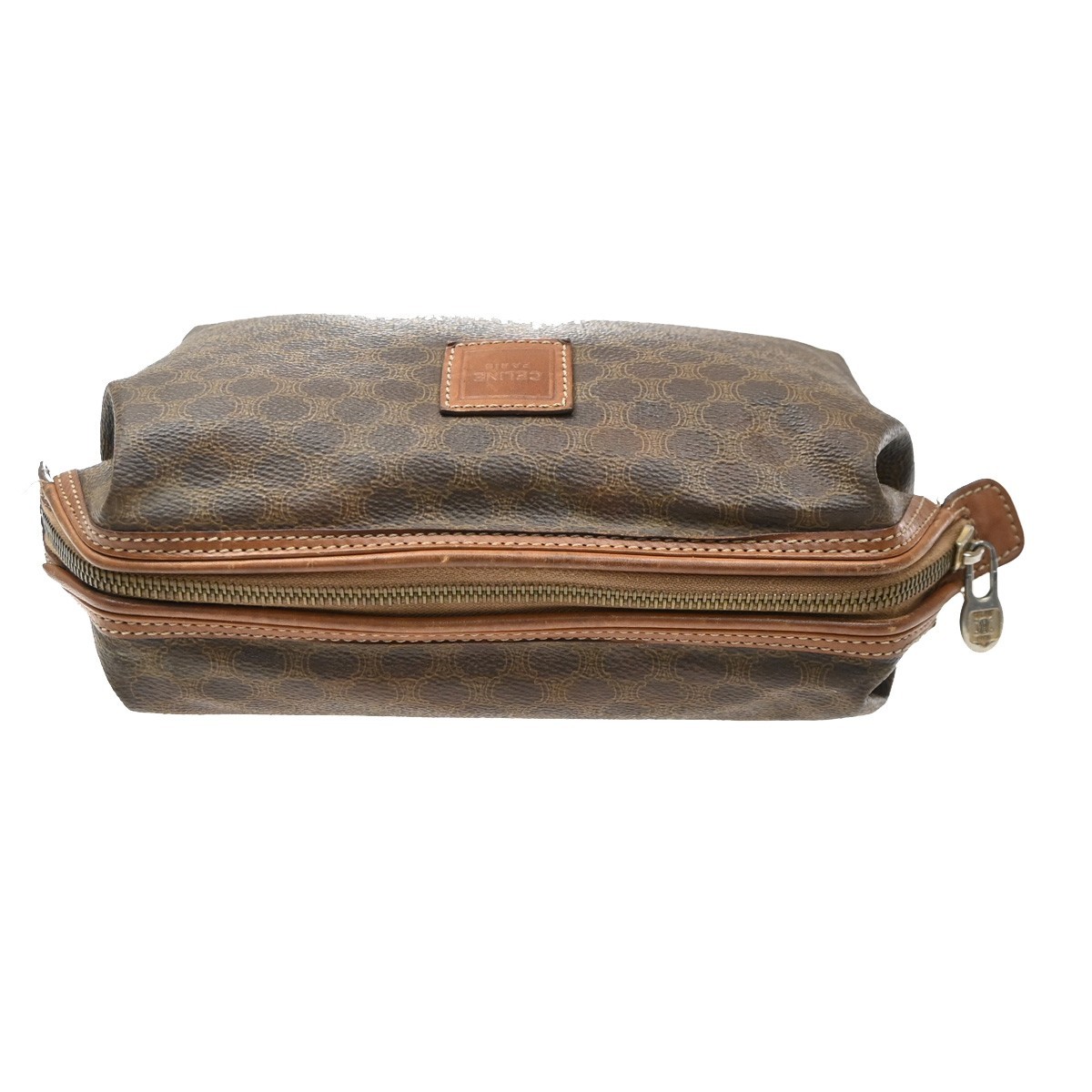 CELINE Logo Macadam Pattern Pouch PVC Leather Brown GHW Italy 01MA729