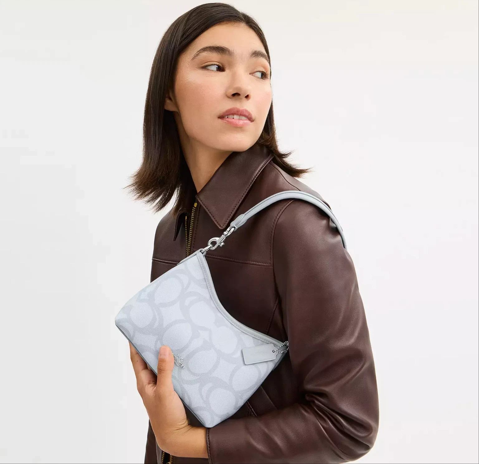NWT Coach Laurel Small Shoulder Bag Sketch Signature Canvas CBI05, Ice Blue New