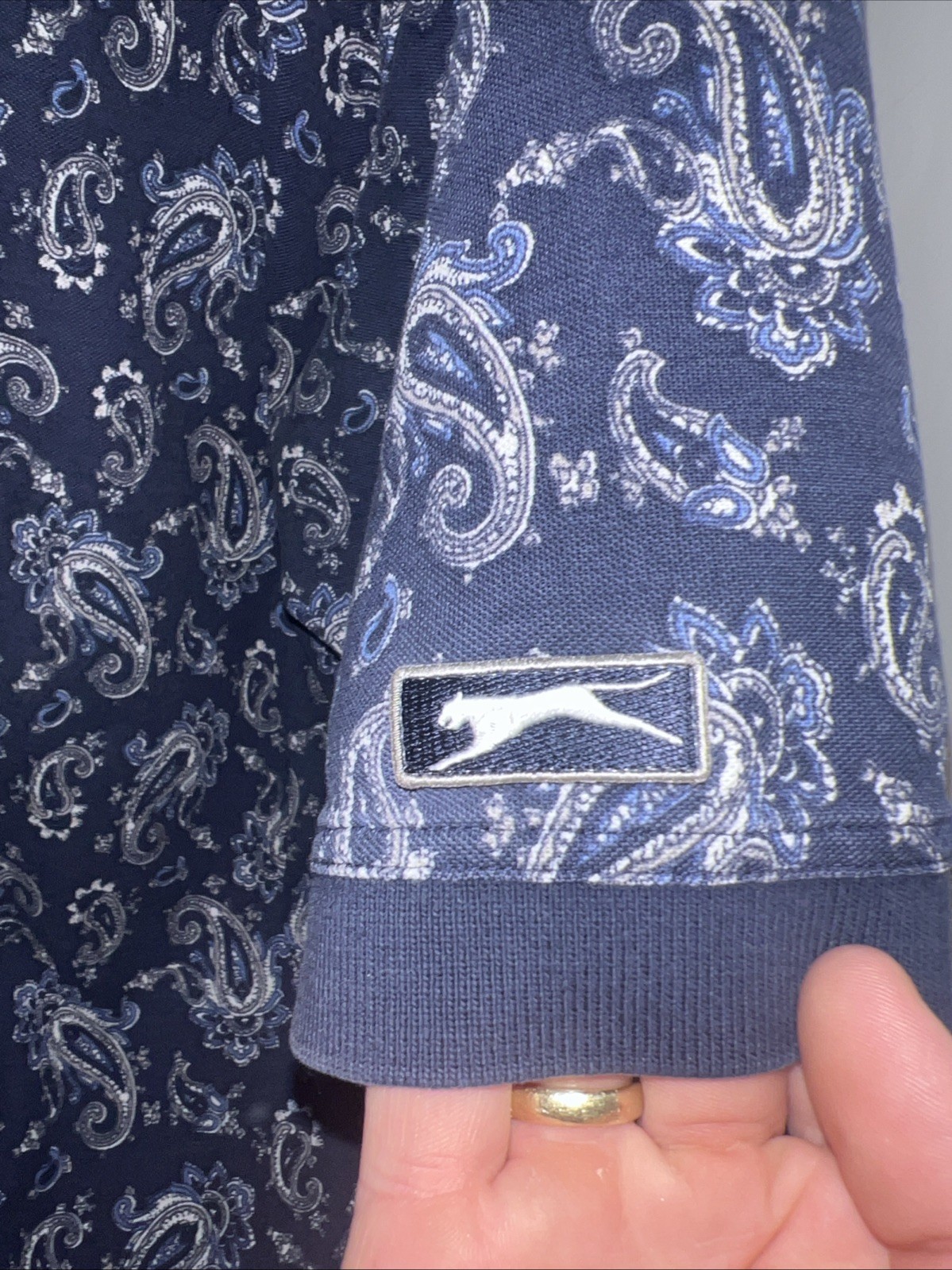 VTG Slazenger polo shirt Navy Blue With White And Blue Paisley Pattern XXL